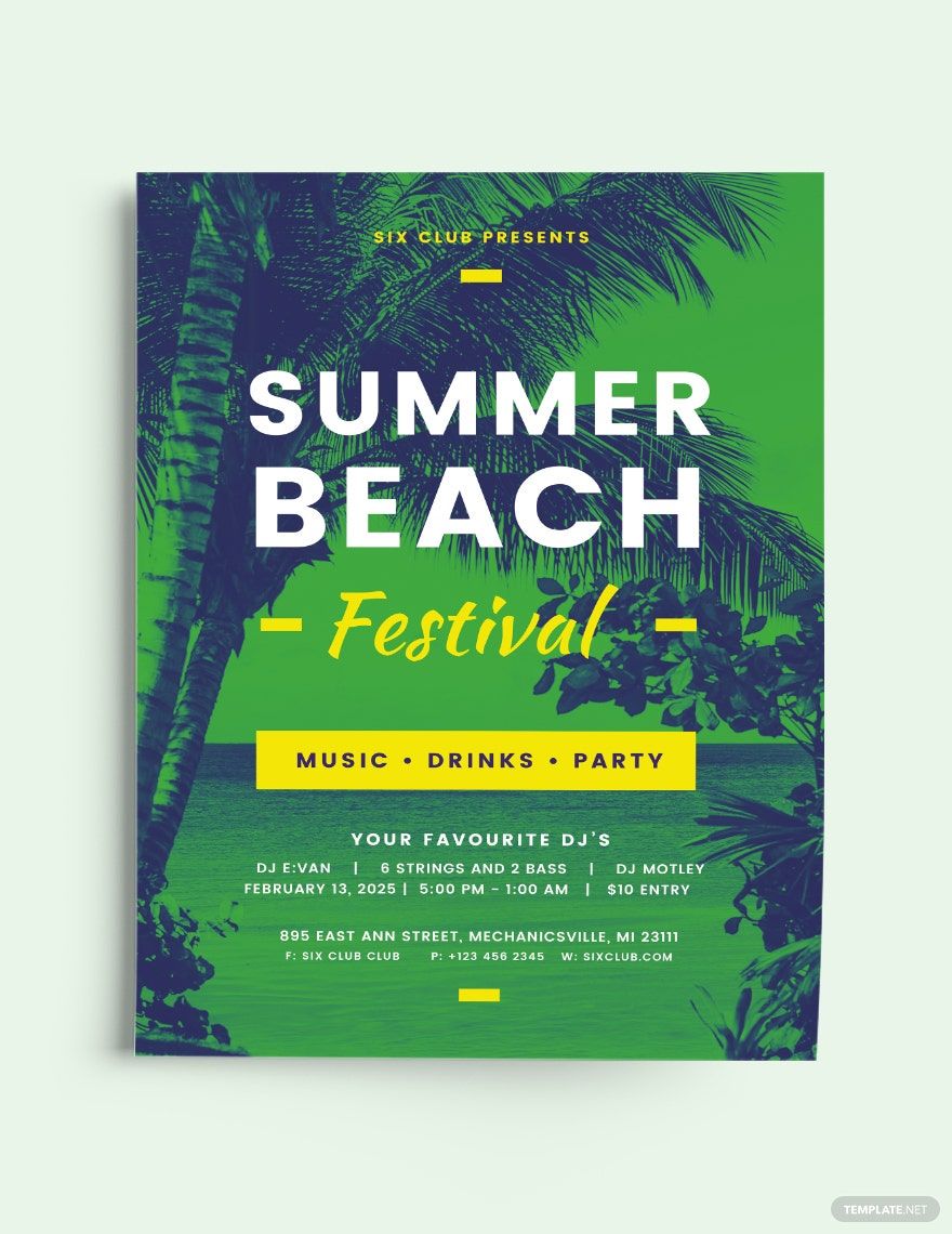 Summer Beach Flyer Template - Illustrator, Word, Apple Pages, PSD ...