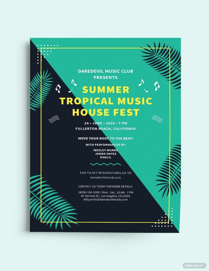 Summer Tropical House Flyer Template in Word, Google Docs, Illustrator, PSD, Apple Pages, Publisher, InDesign