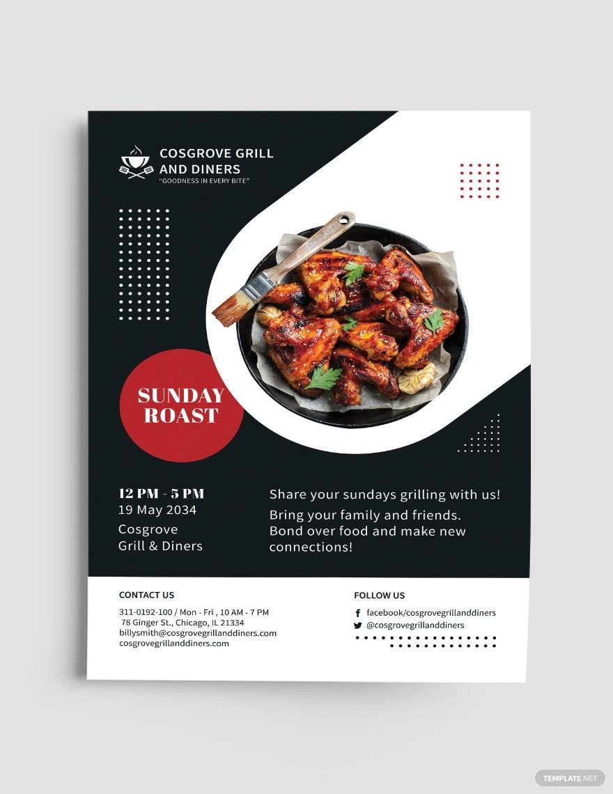 Sunday Roast Flyer Template in Word, Google Docs, Illustrator, PSD, Apple Pages, Publisher, InDesign