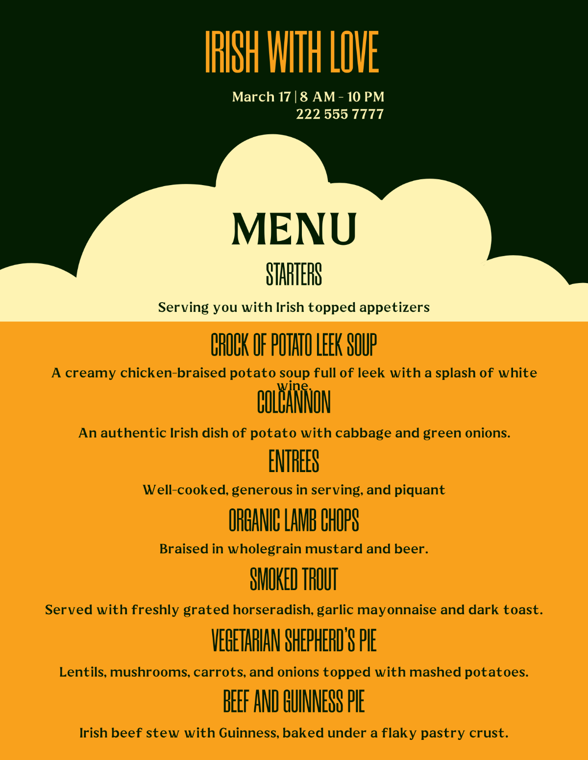 Celtic St Patricks Day Menu Template - Edit Online & Download