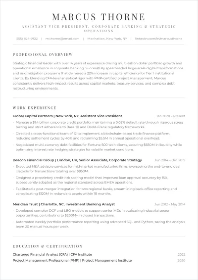 Free Assistant Vice President ATS Resume Template, AI Resume Builder