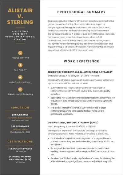 Free Senior Vice President ATS Resume Template, AI Resume Builder