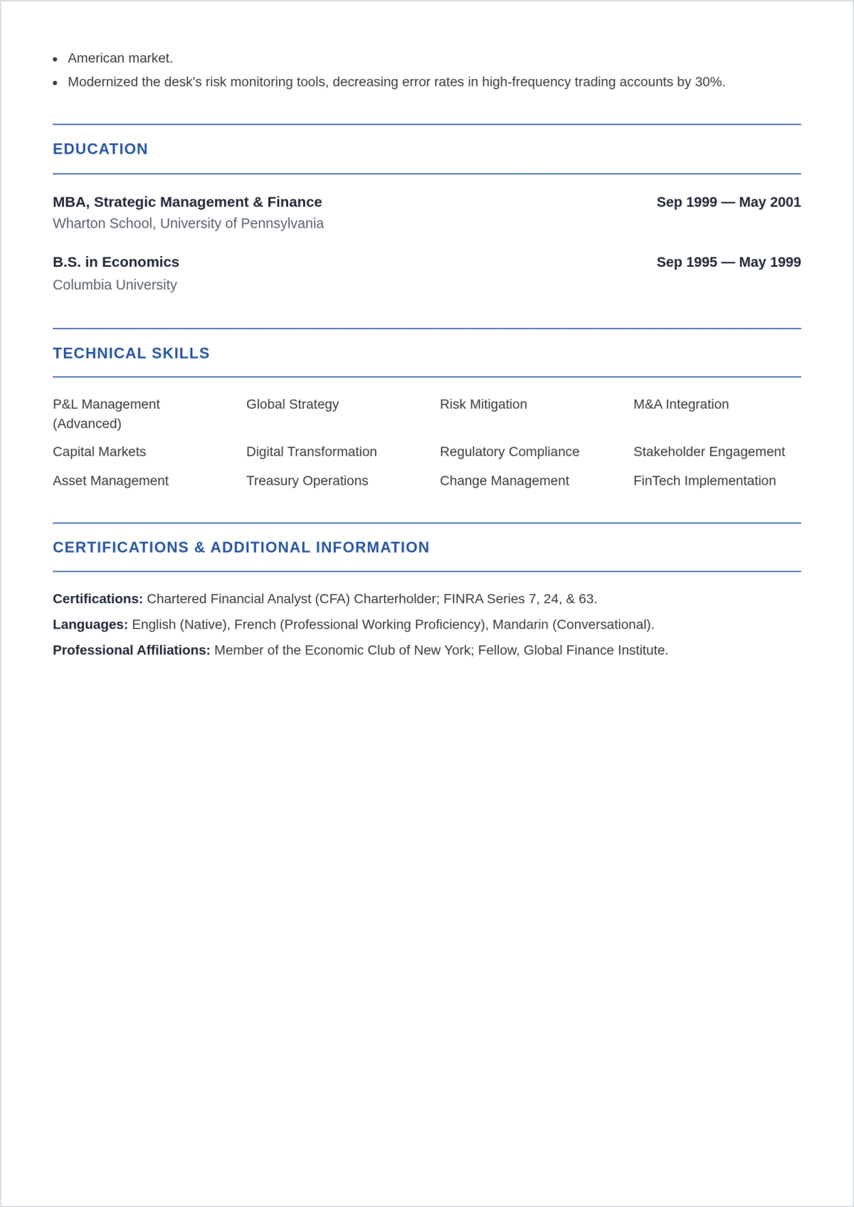 Free Executive Vice President ATS Resume Template, AI Resume Builder
