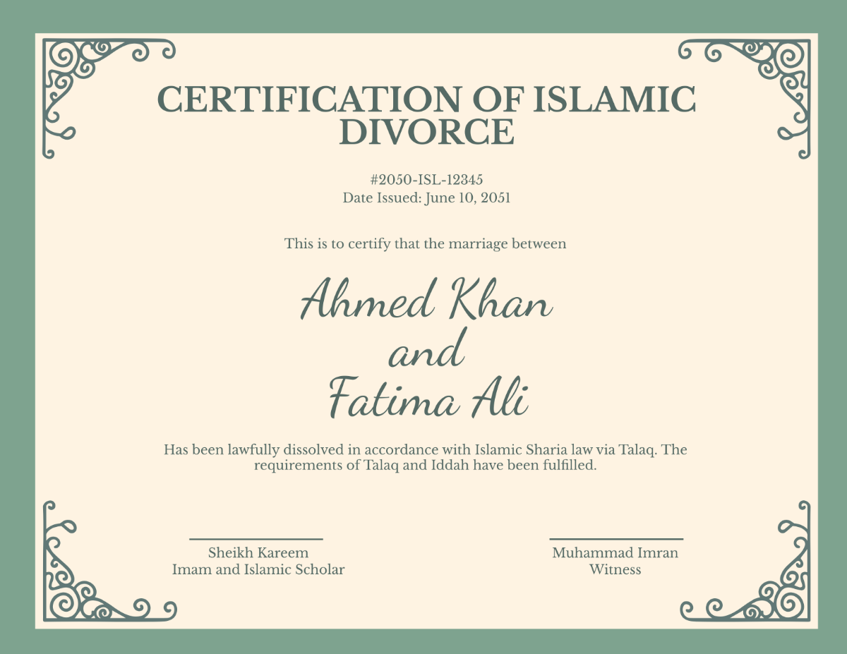 Islamic Divorce Certificate Template - Edit Online & Download