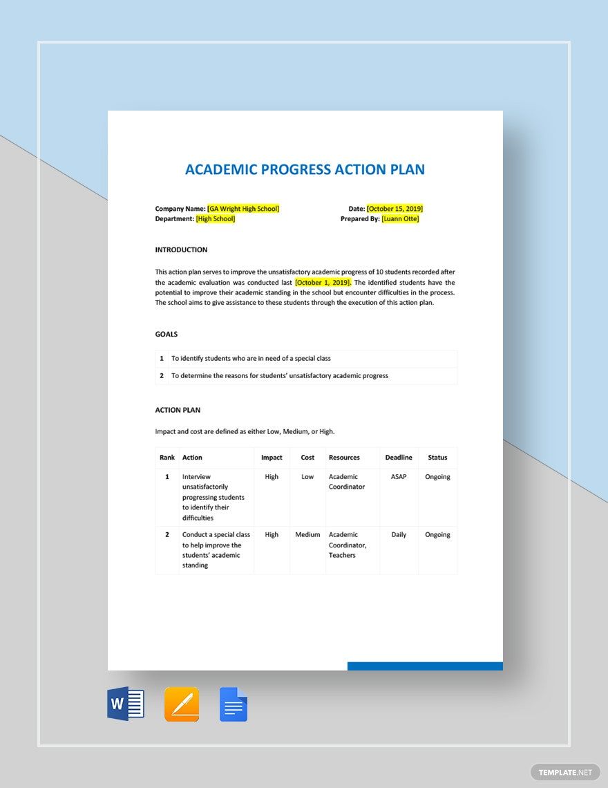 Academic Action Plan Template