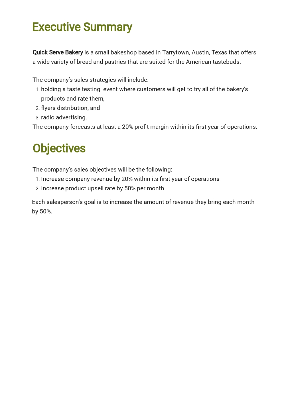 Bakery Sales Plan Template [Free PDF] Word Apple Pages