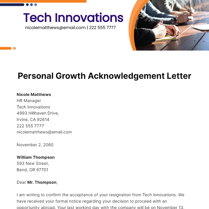 Personal Growth Acknowledgement Letter Template
