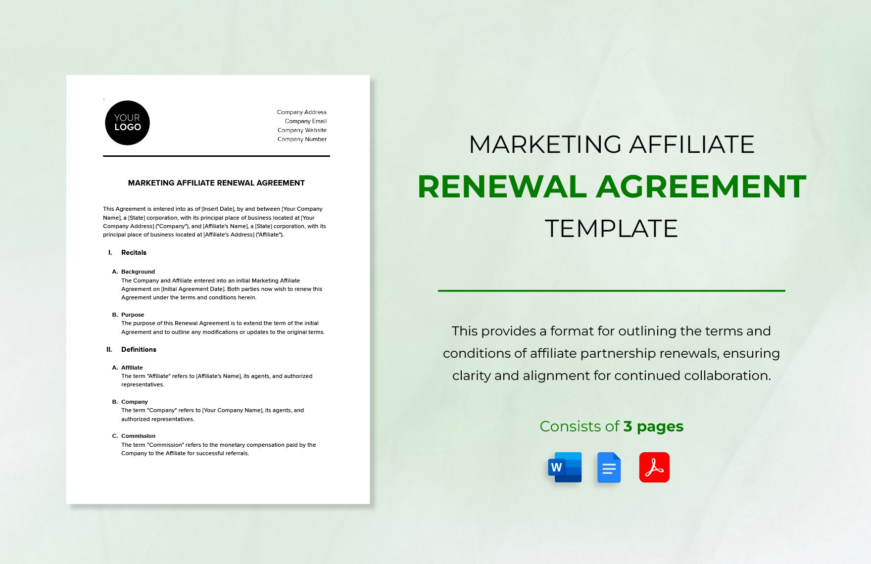 Marketing Affiliate Renewal Agreement Template