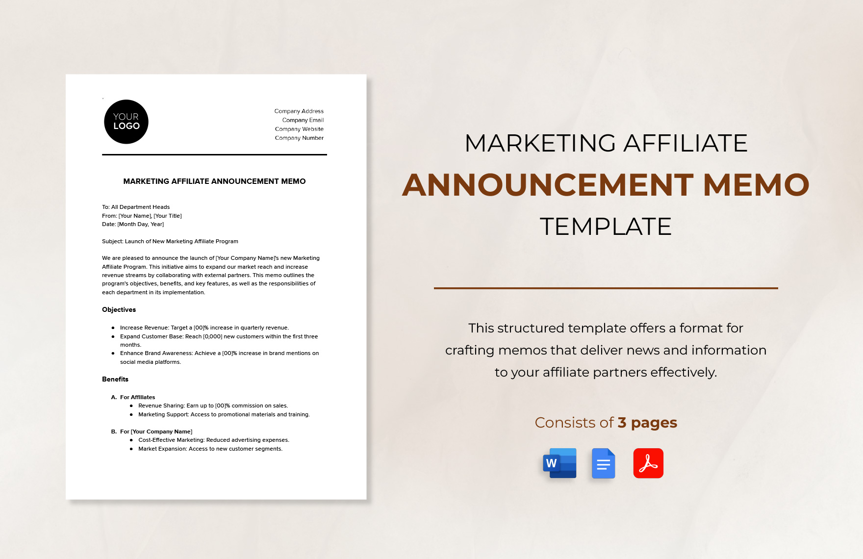 Marketing Affiliate Announcement Memo Template in Word, PDF, Google Docs - Download | Template.net