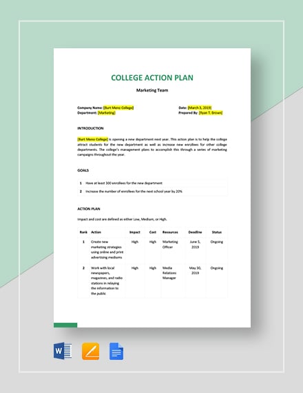 college action plan