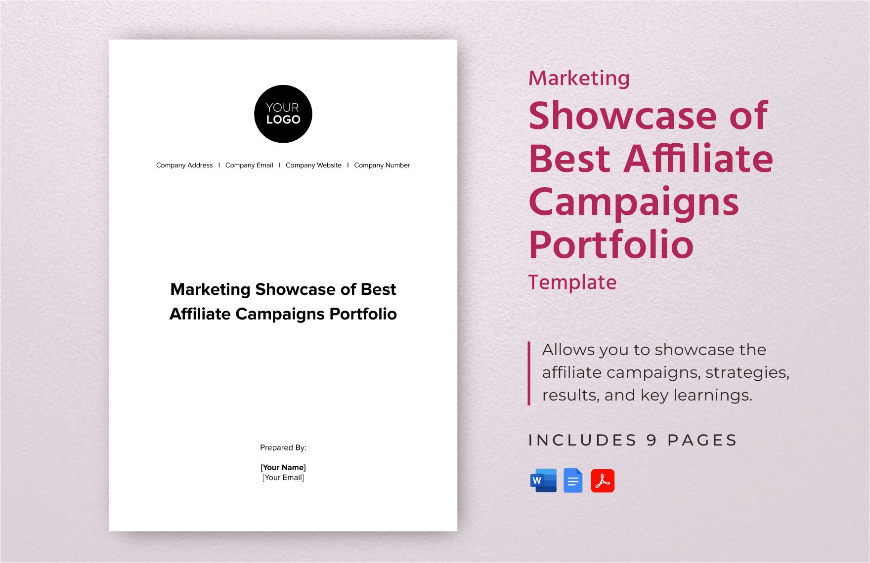 Marketing Showcase of Best Affiliate Campaigns Portfolio Template in Word, Google Docs, PDF