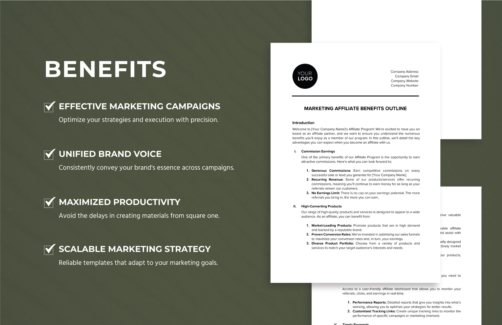 Marketing Affiliate Benefits Outline Template