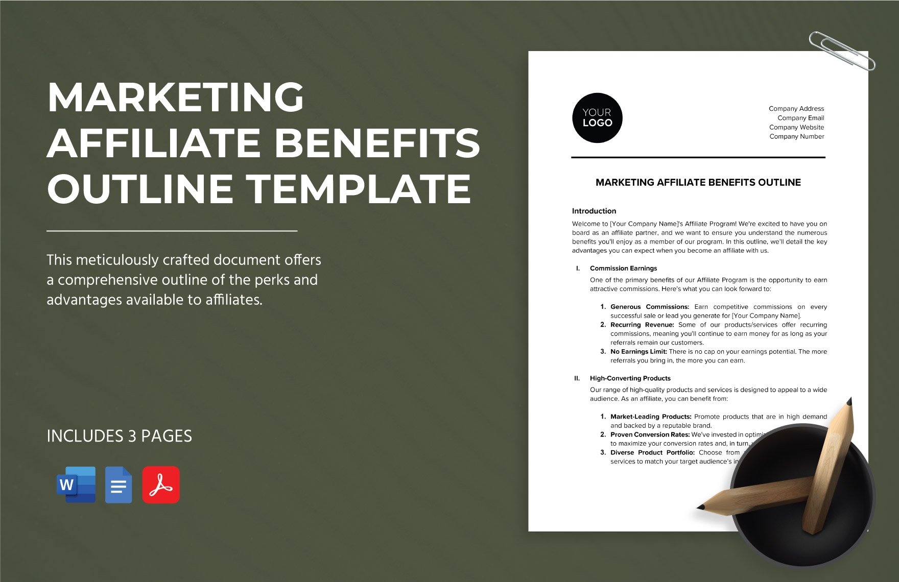Marketing Affiliate Benefits Outline Template in Word, Google Docs, PDF