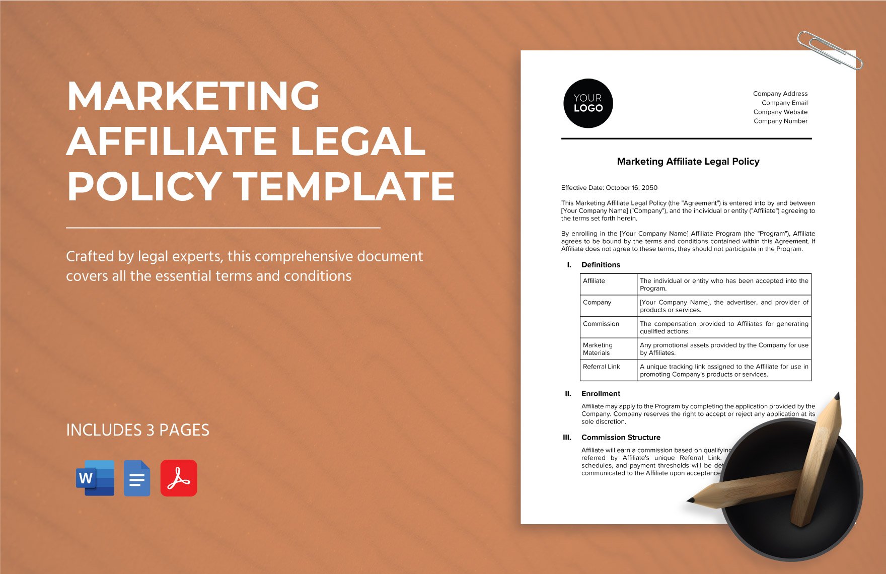Marketing Affiliate Legal Policy Template in Word, Google Docs, PDF