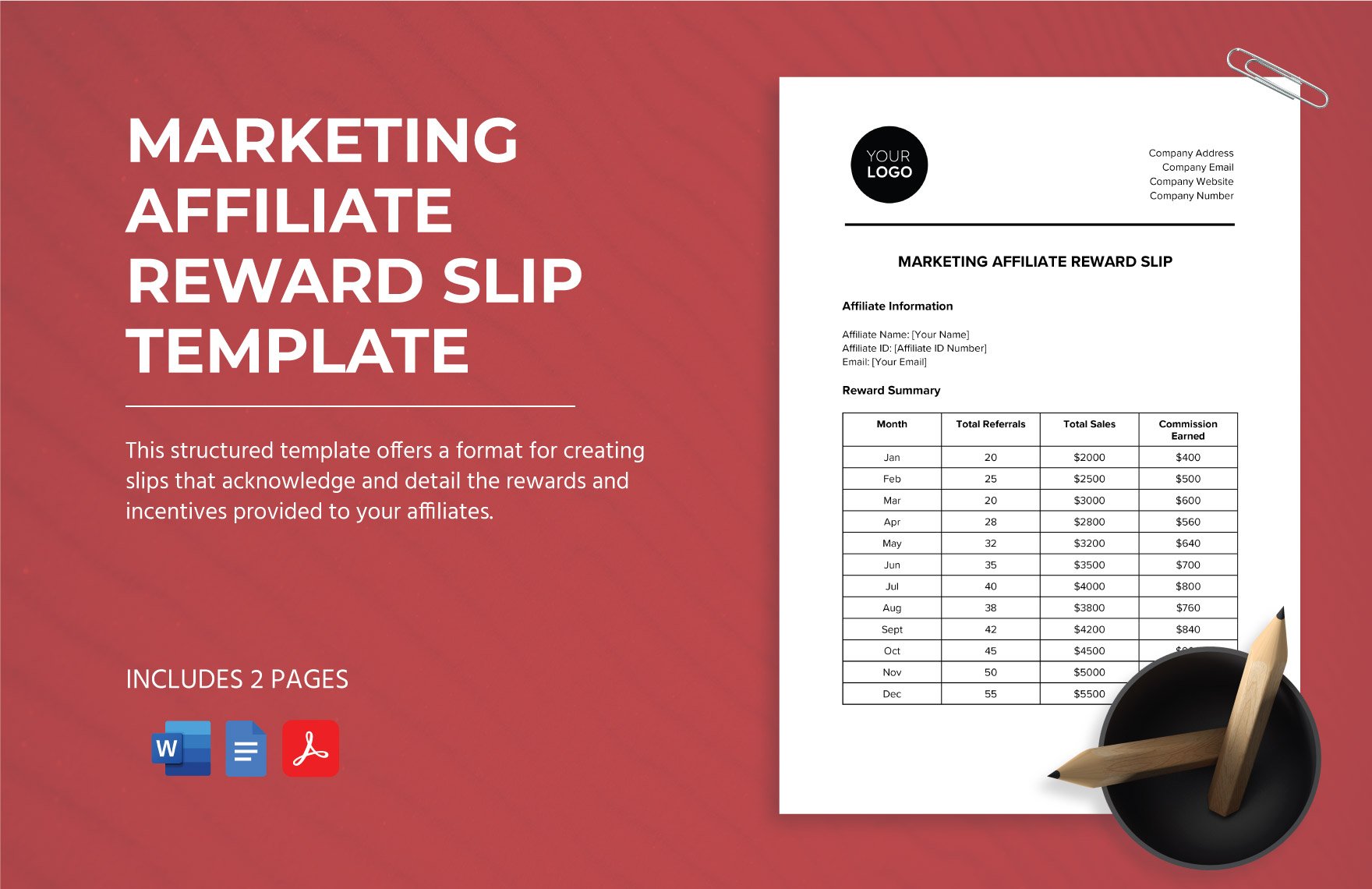 Marketing Affiliate Reward Slip Template in Word, Google Docs, PDF