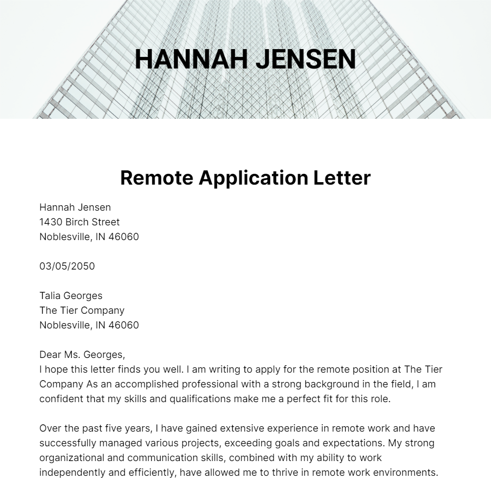 Remote Application Letter Template