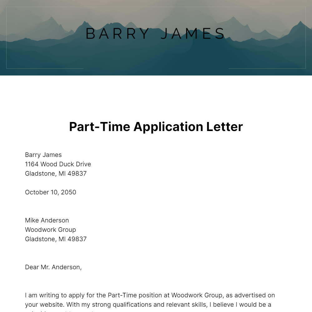 Part-Time Application Letter Template