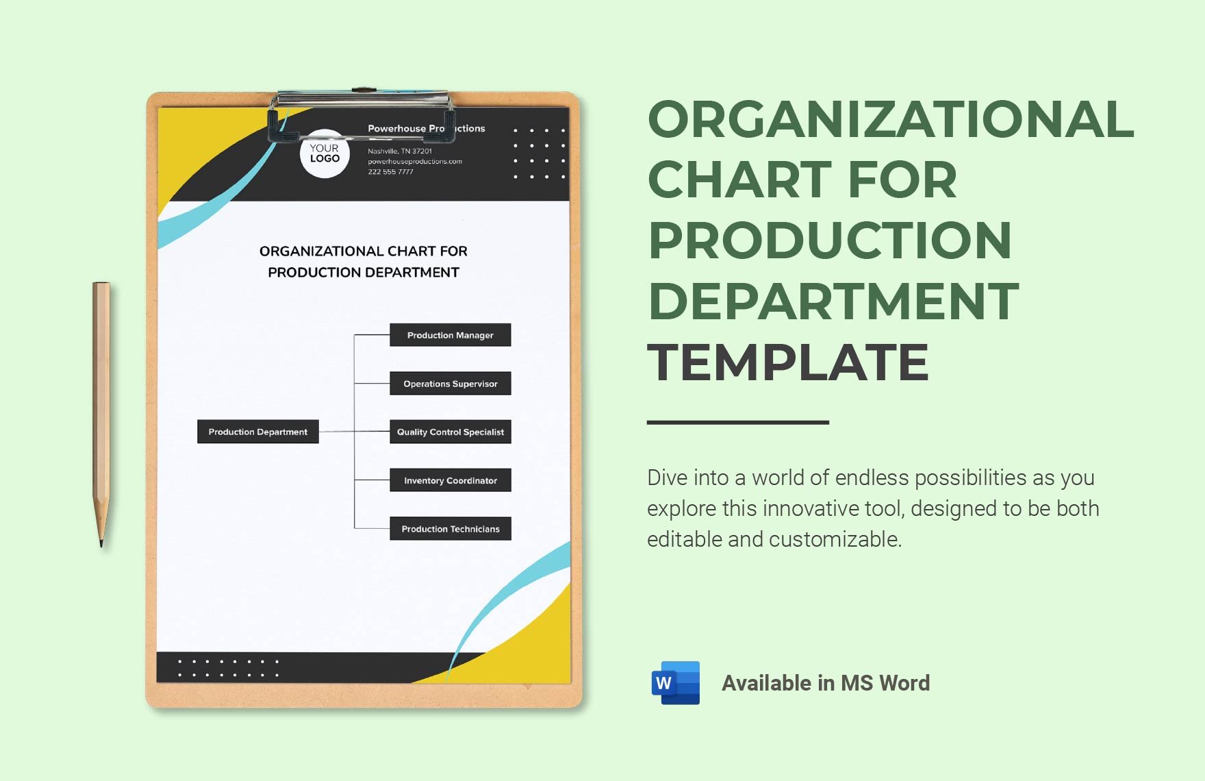 Organizational Chart for Production Department Template