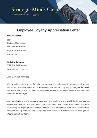 Free Employee Loyalty Appreciation Letter Template to Edit Online