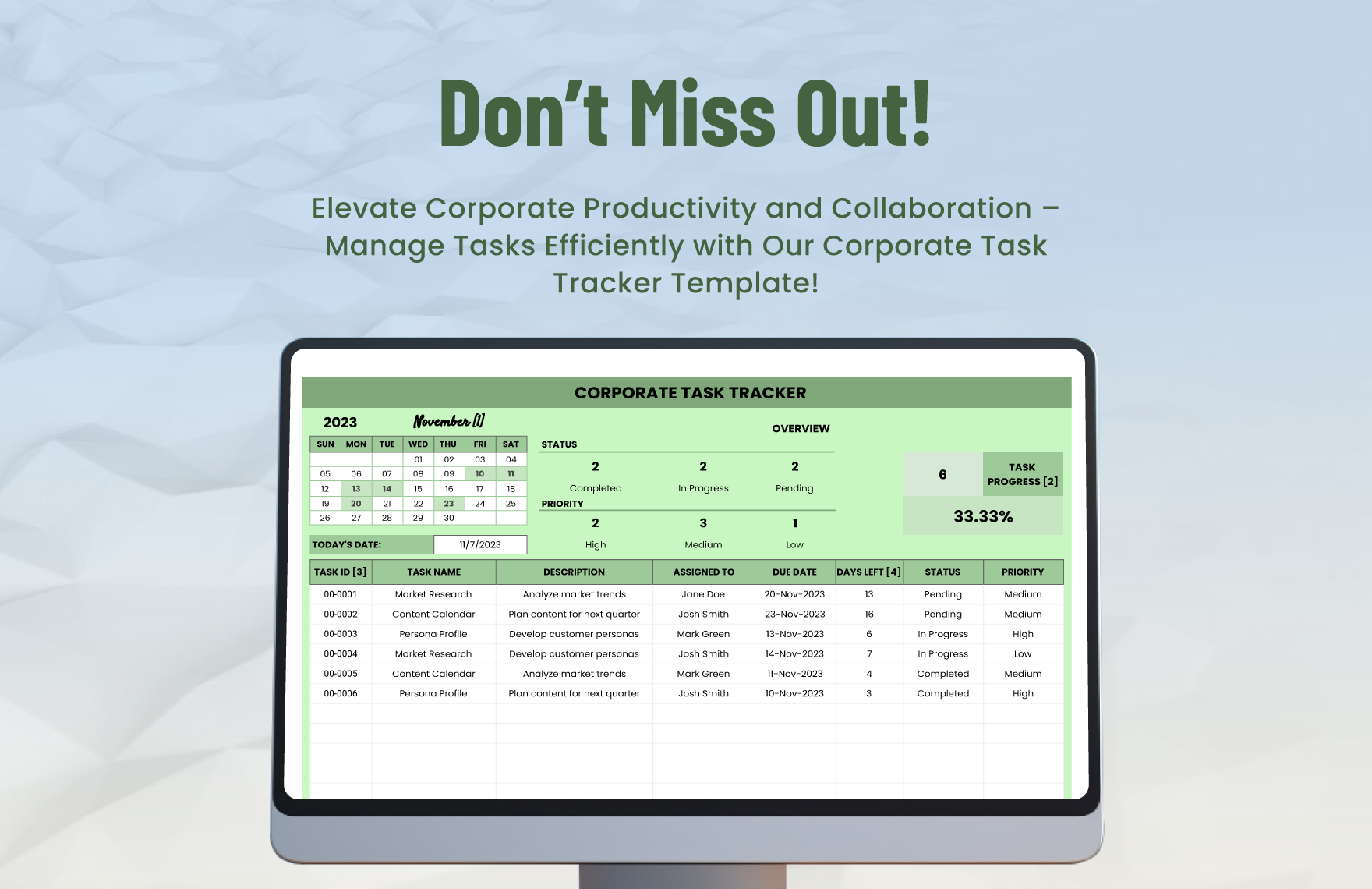 Corporate Task Tracker Template