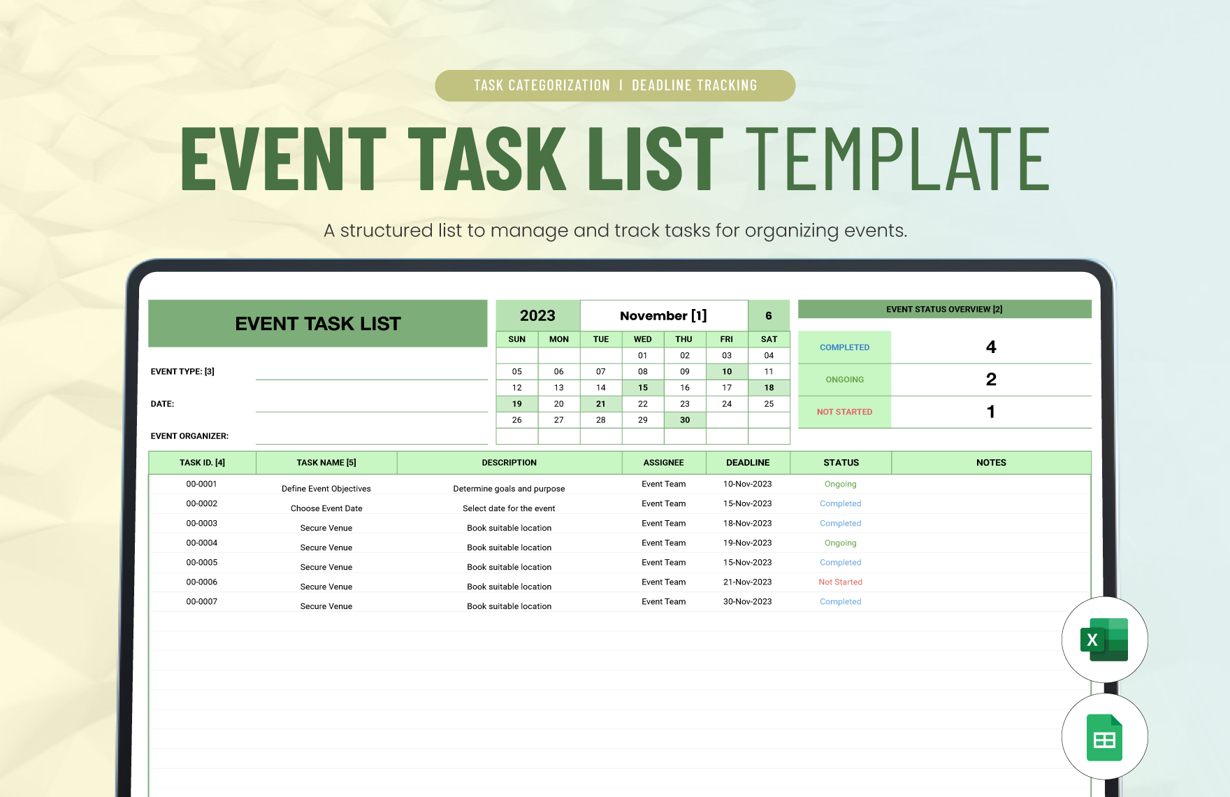 Event Task List Template