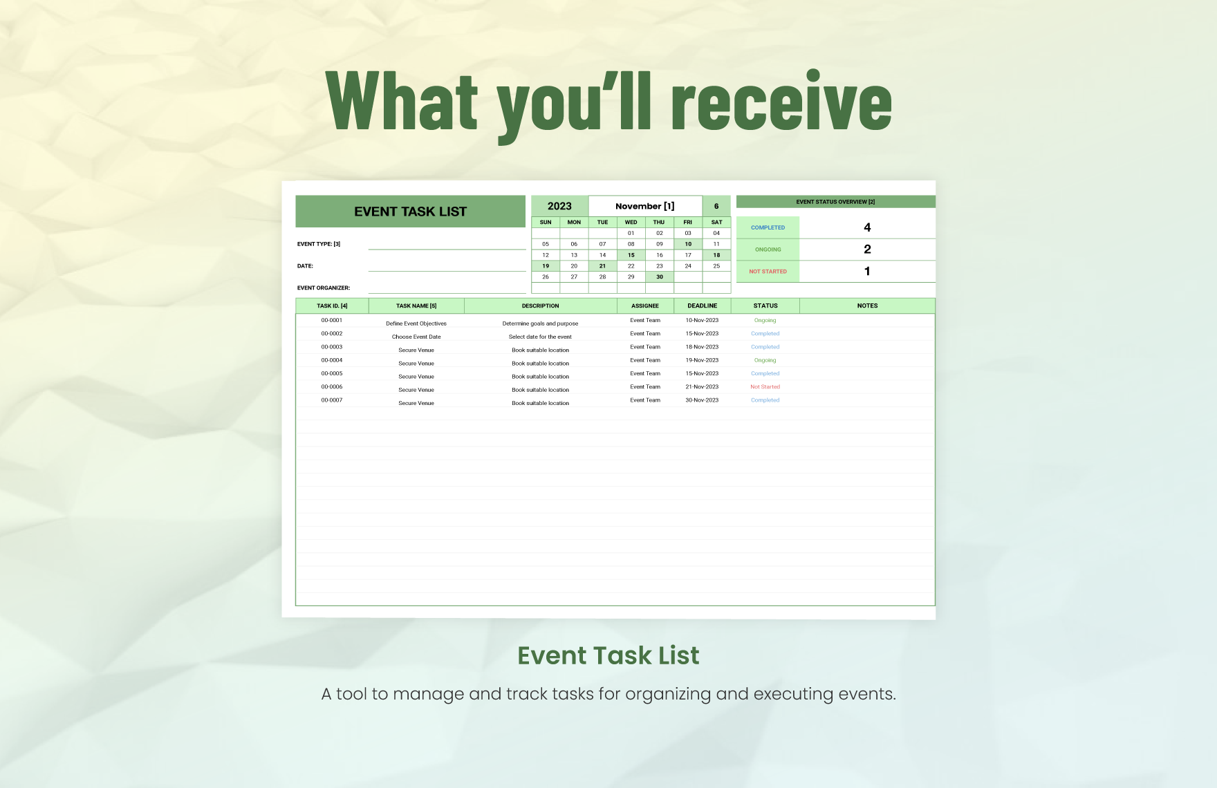 Event Task List Template