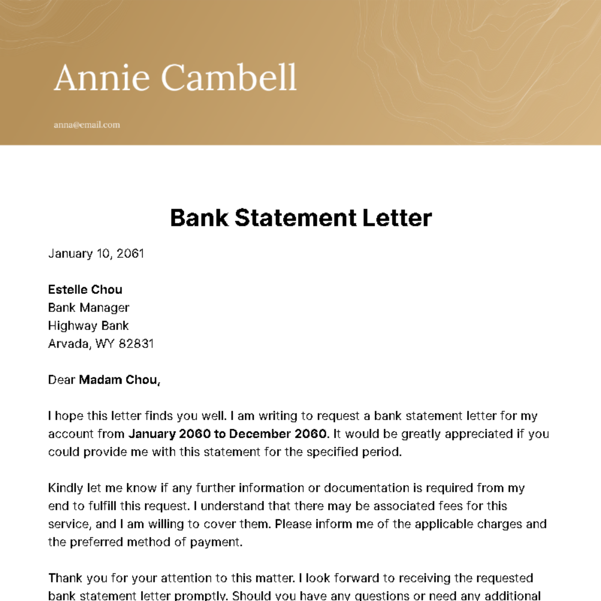 Bank Statement Letter Template