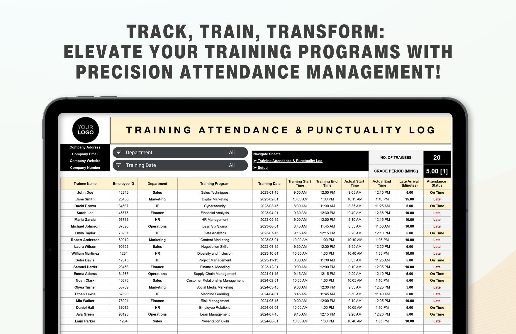 Training Attendance & Punctuality Log HR Template