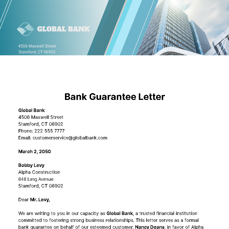 Bank Guarantee Letter Template