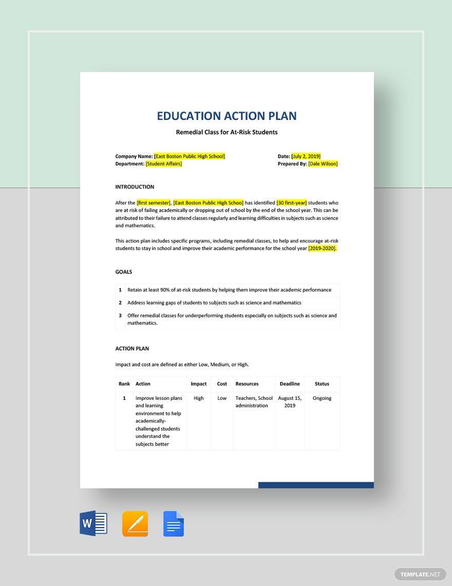 Education Action Plan Template