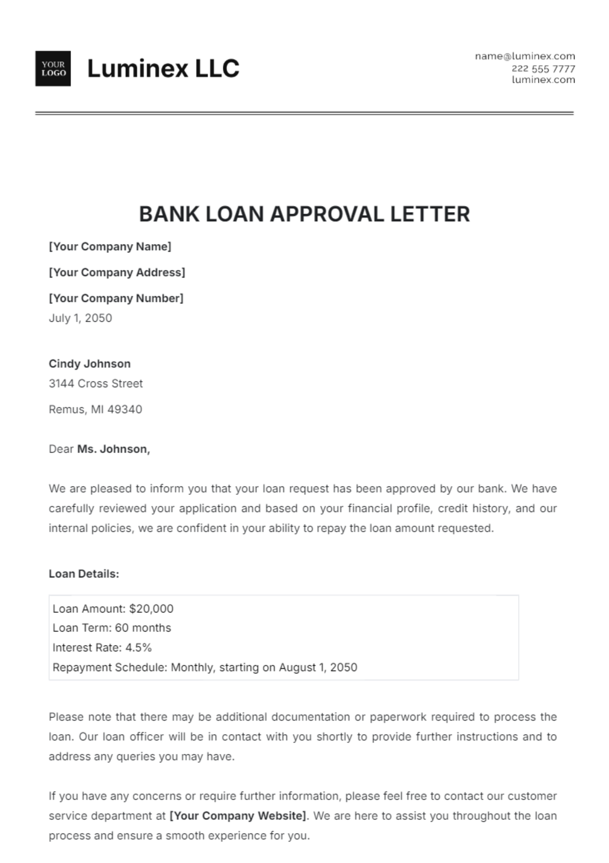 Bank Loan Approval Letter Template - Edit Online & Download