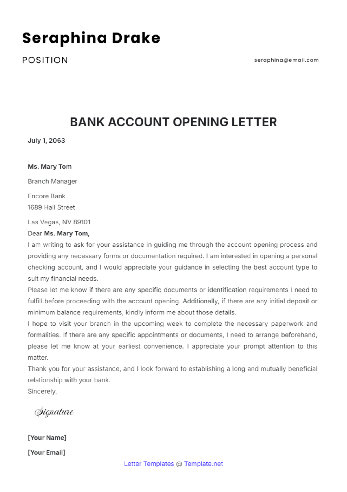 Bank Account Opening Letter Template