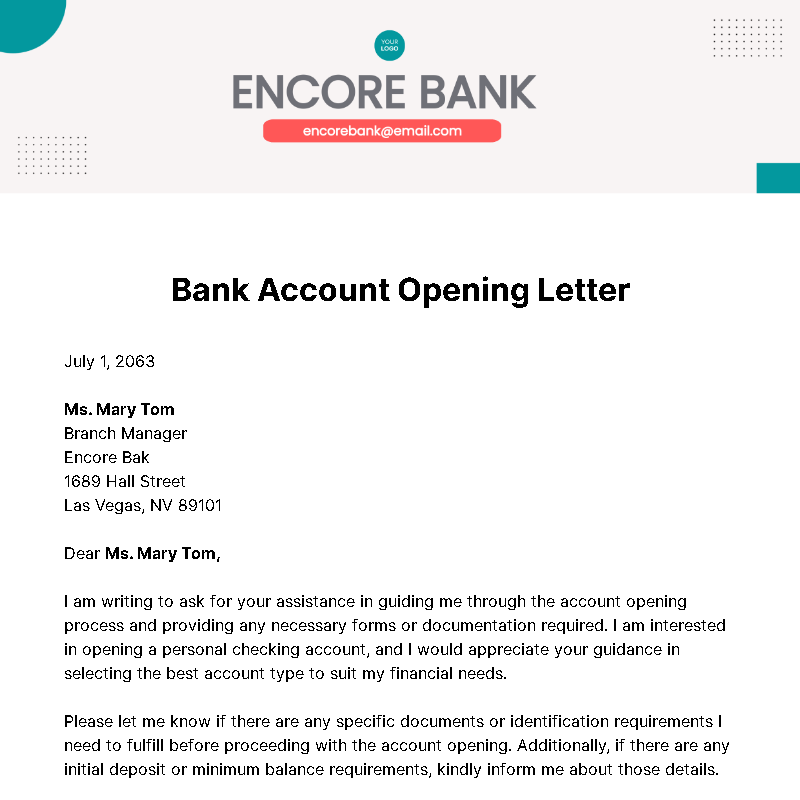 Bank Account Opening Letter Template