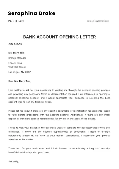 Free Bank Account Opening Letter Template to Edit Online
