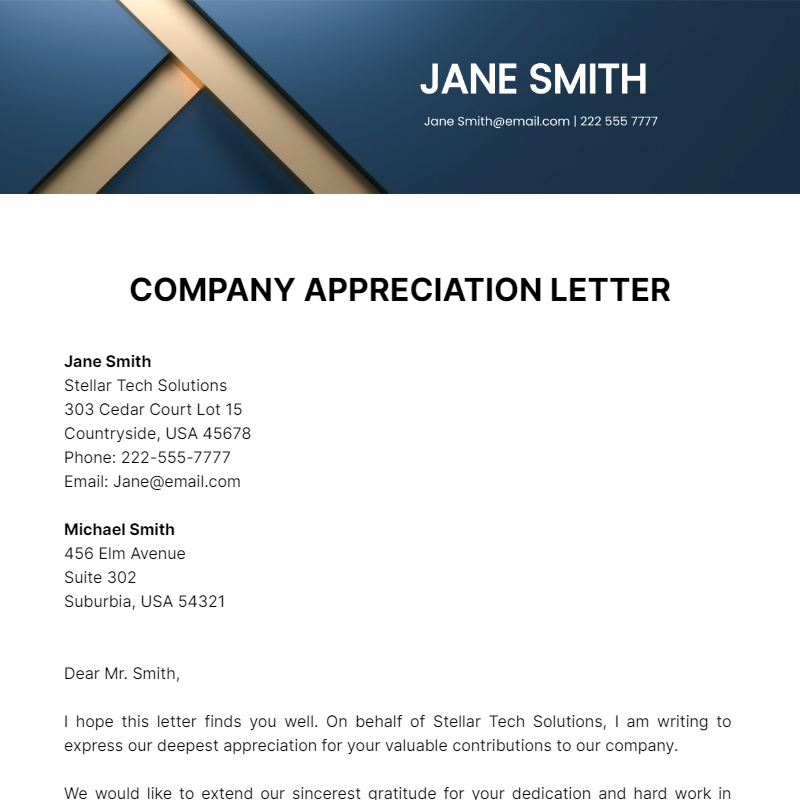 Company Appreciation Letter Template