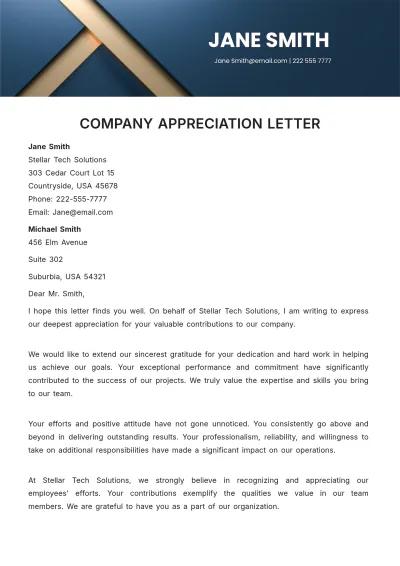 Free Company Appreciation Letter Template to Edit Online