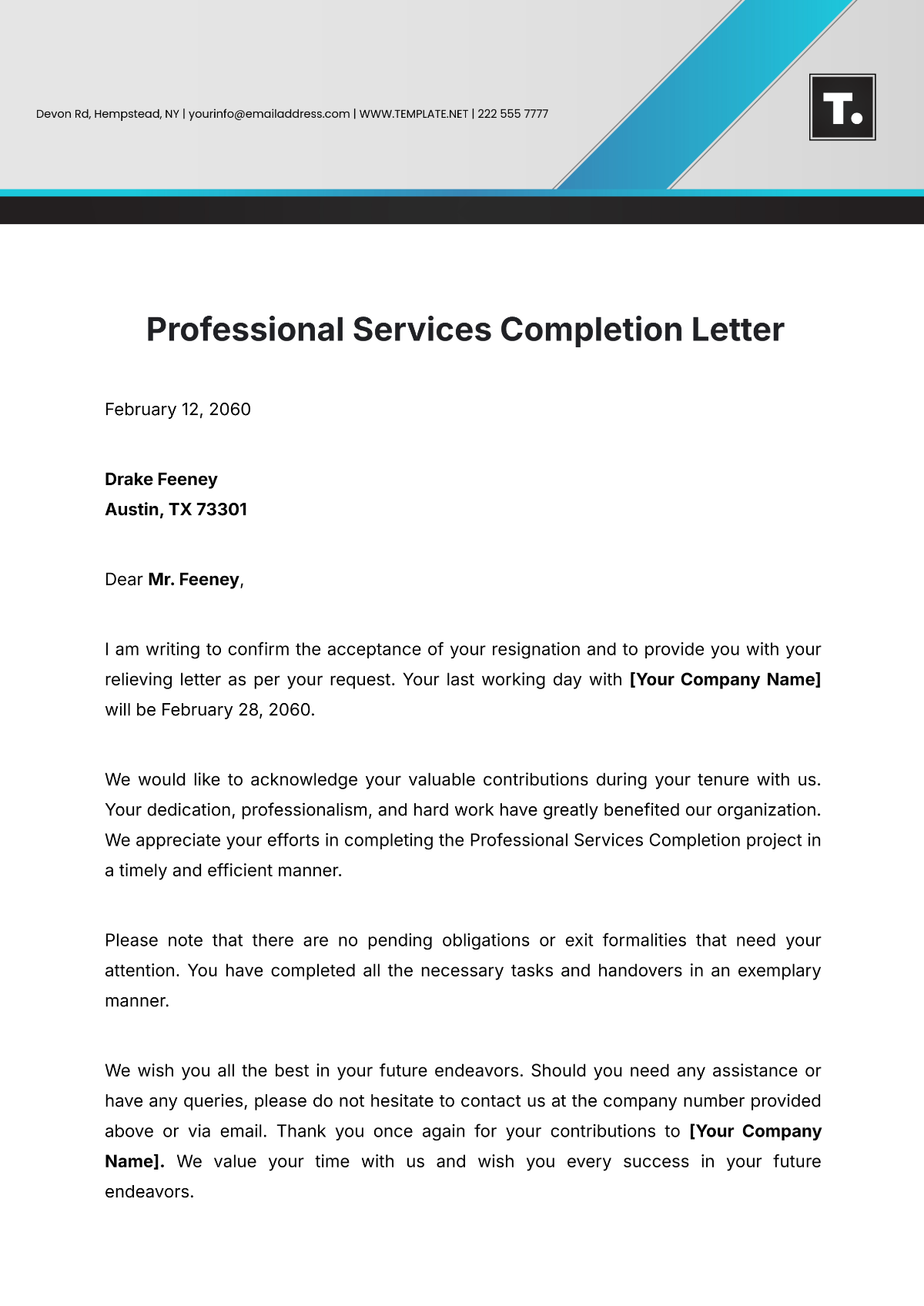 Printable Service Completion Letter Template - Edit Online & Download