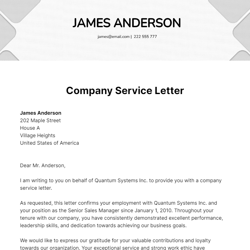Company Service Letter Template