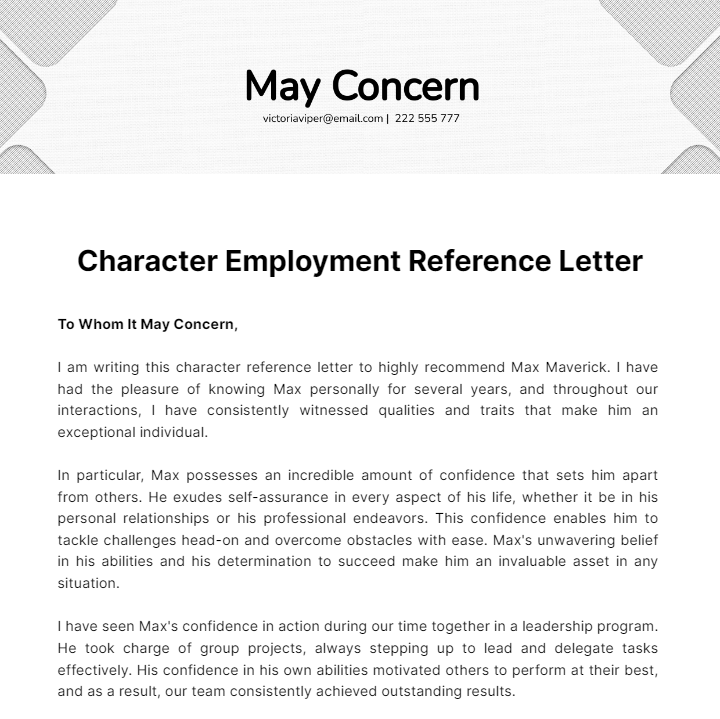 Character Employment Reference Letter Template