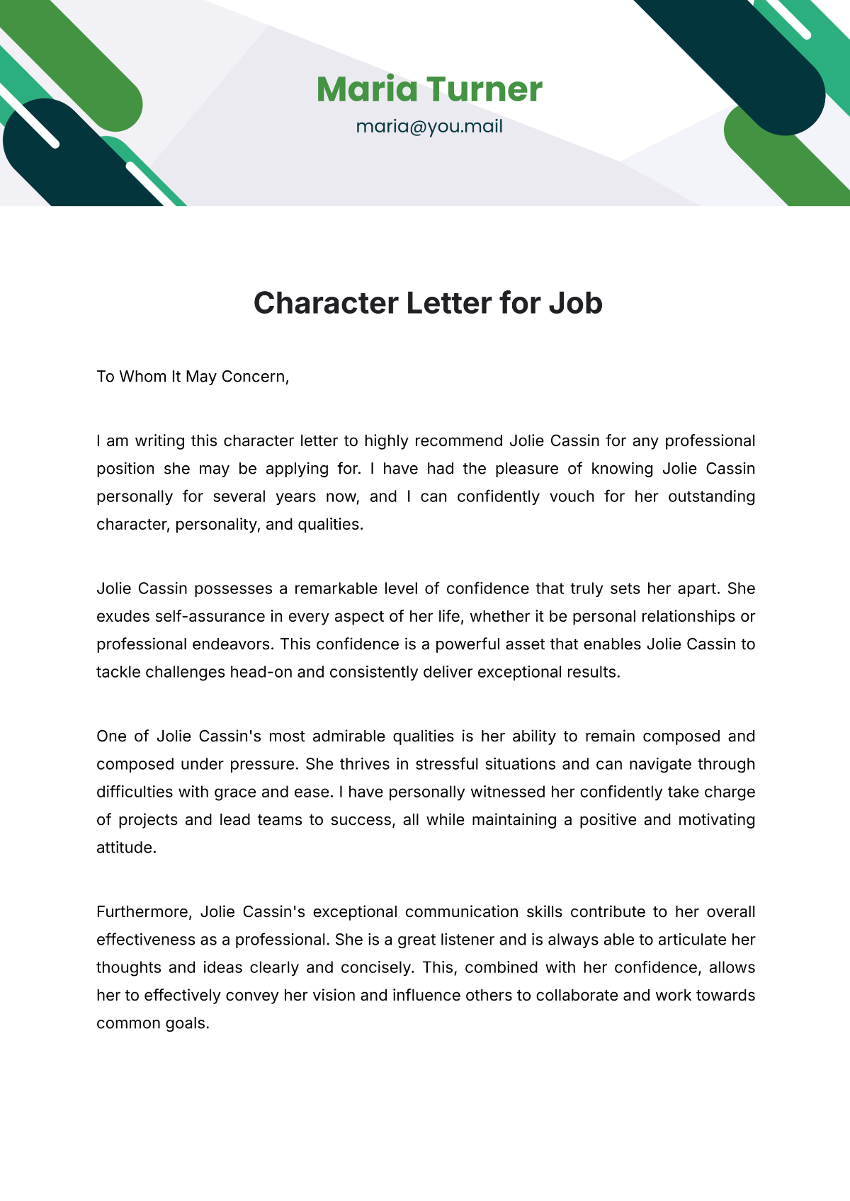 Character Letter For Job Template - Edit Online & Download