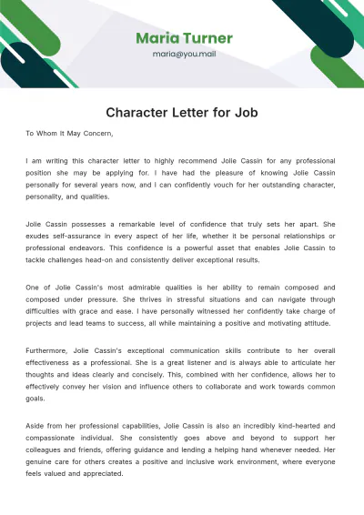 Free Character Letter For Job Template to Edit Online