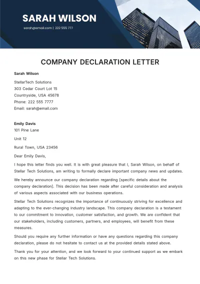 Free Company Declaration Letter Template to Edit Online