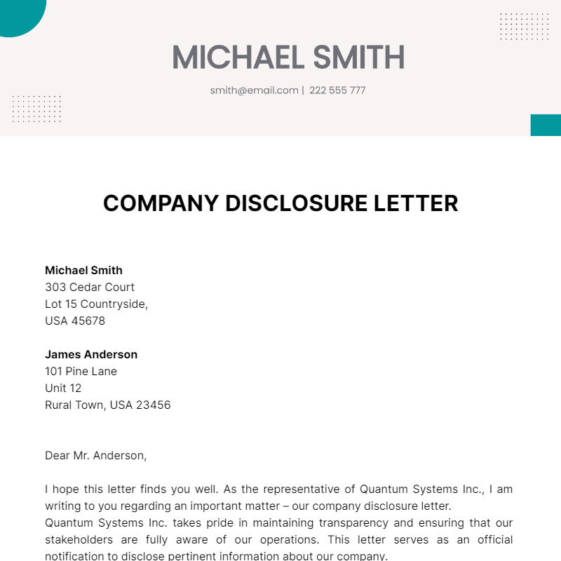 Company Disclosure Letter Template