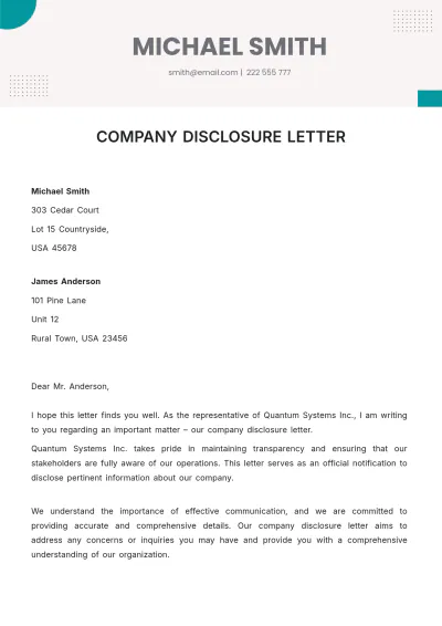Free Company Disclosure Letter Template to Edit Online