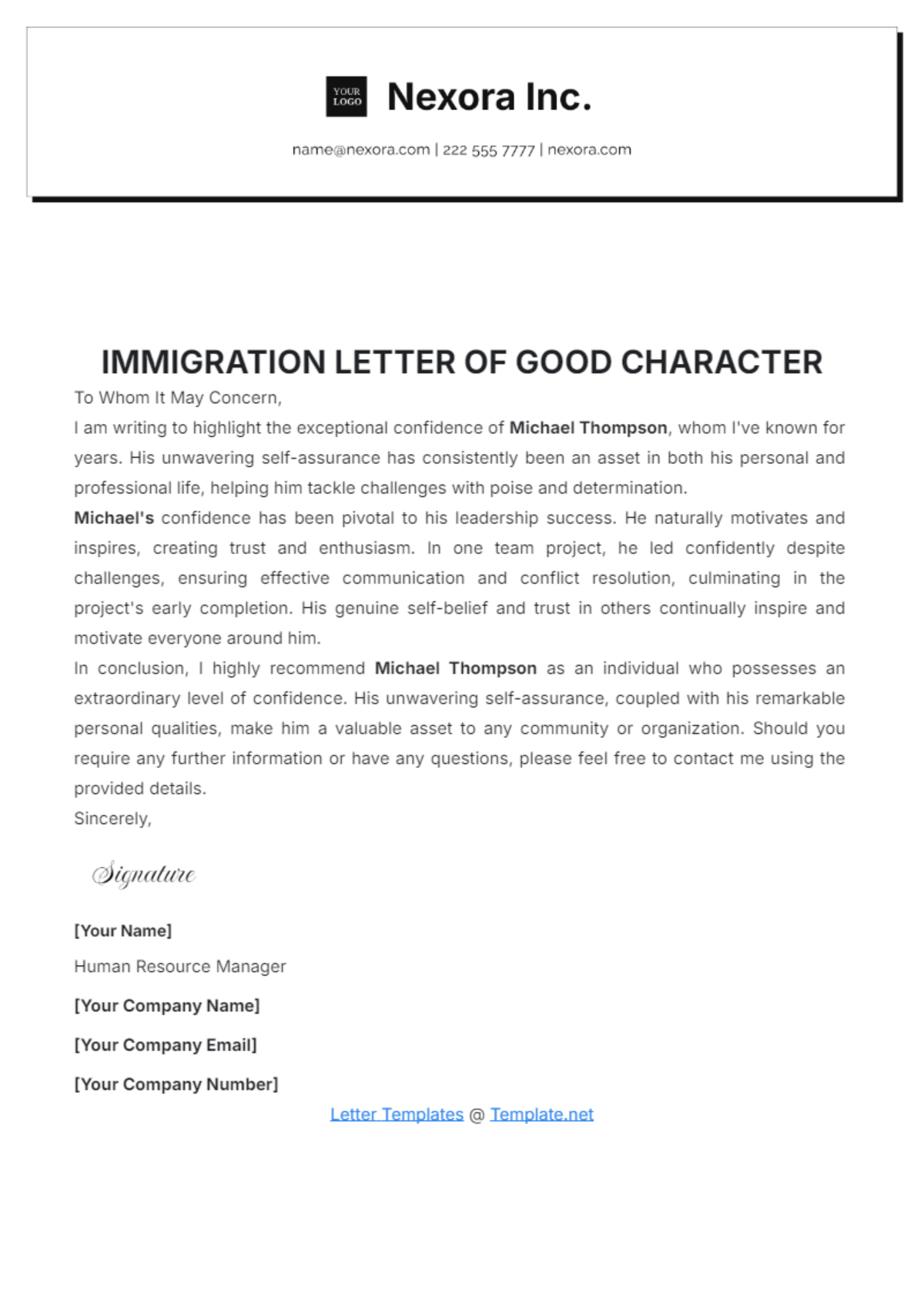 Immigration Letter of Good Character Template - Edit Online & Download