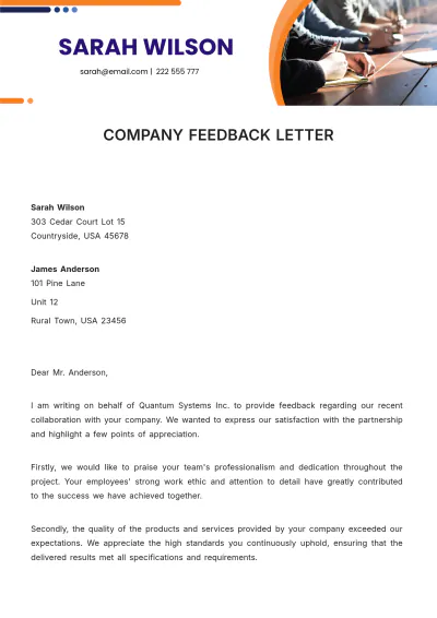 Free Company Feedback Letter Template to Edit Online