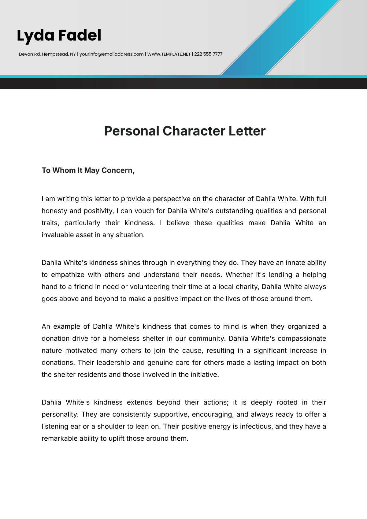 Personal Character Letter Template - Edit Online & Download