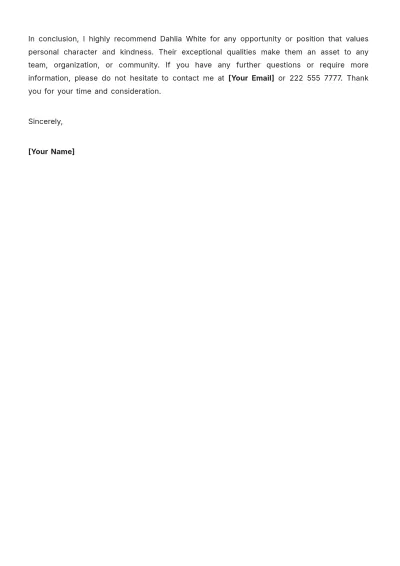 Free Personal Character Letter Template to Edit Online