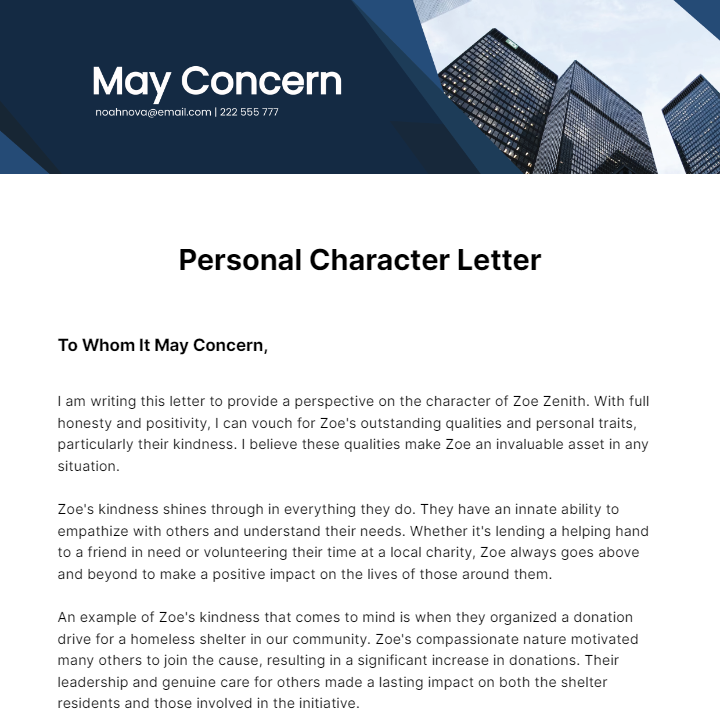 Personal Character Letter Template