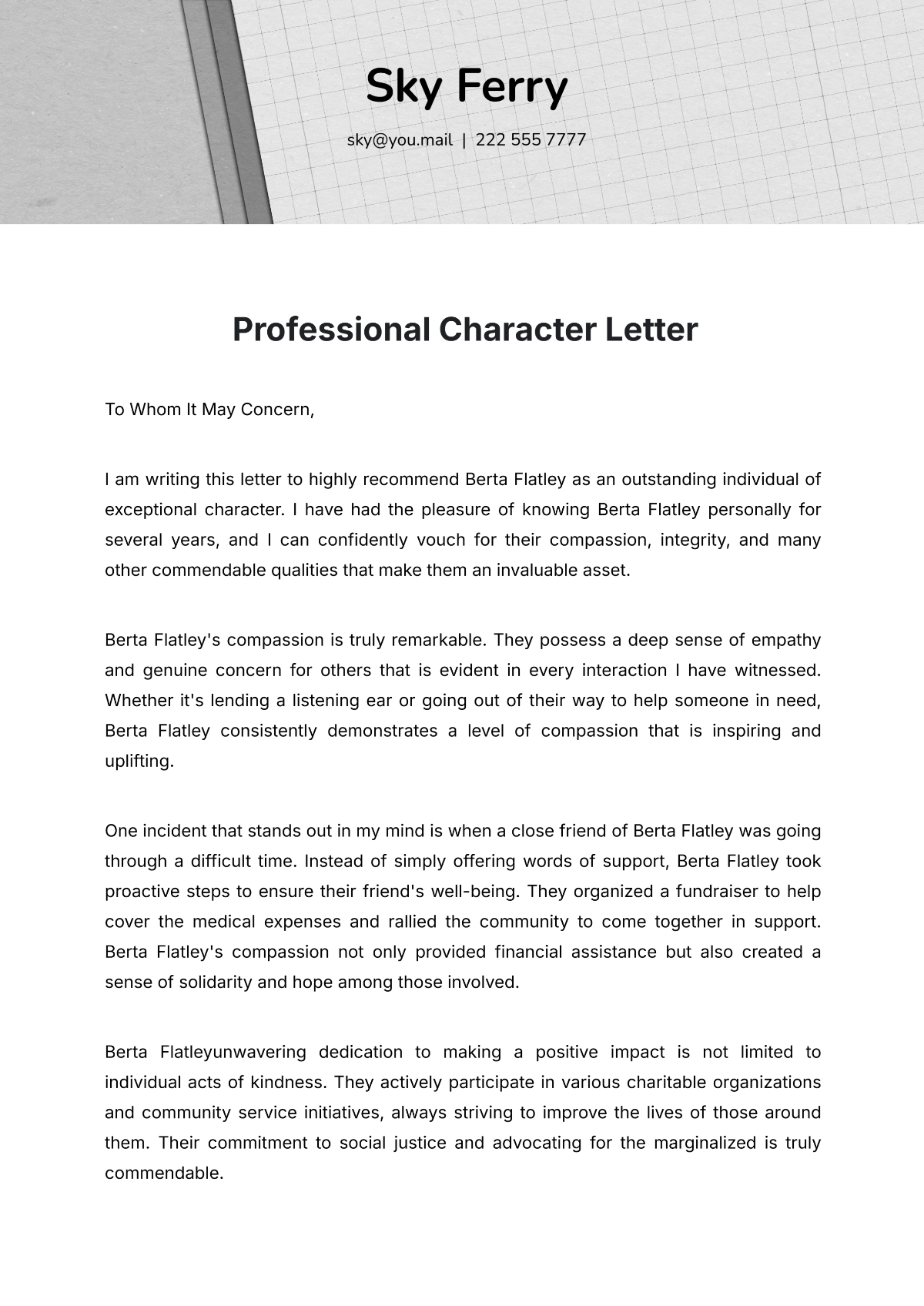 Professional Character Letter Template - Edit Online & Download